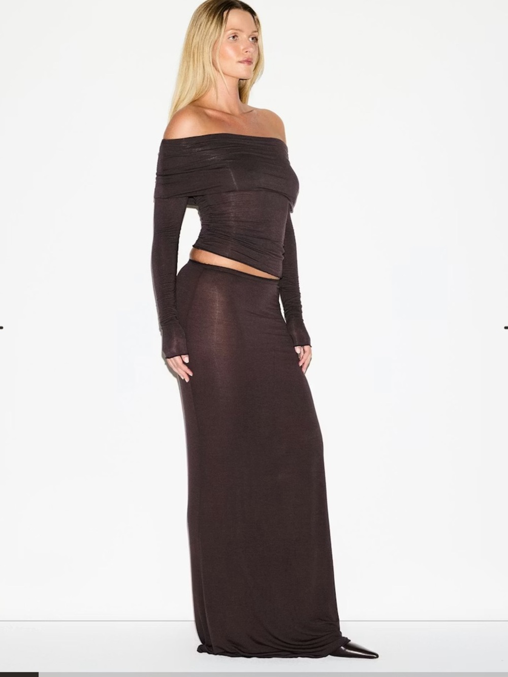NWT Skims Sheer Modal Long Brown Maxi Skirt new